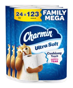 Ultra Soft Cushiony Touch Toilet Paper [24 Family Mega = 123 Regular Rolls]